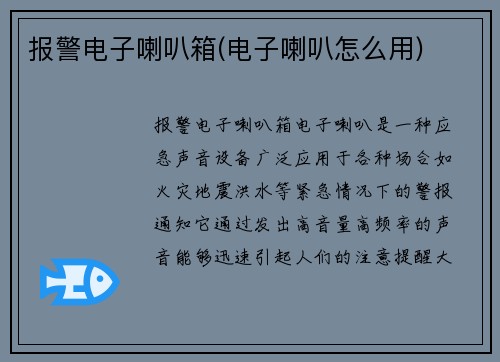 报警电子喇叭箱(电子喇叭怎么用)